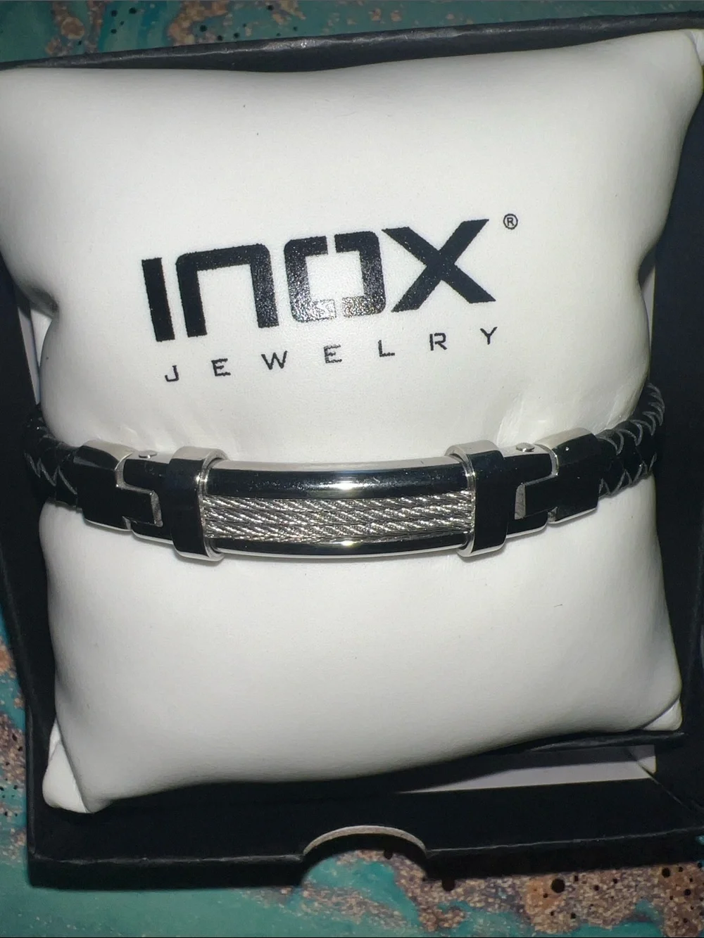 INOX Black and Silver Stainless Steel Cable Men's Bracelet